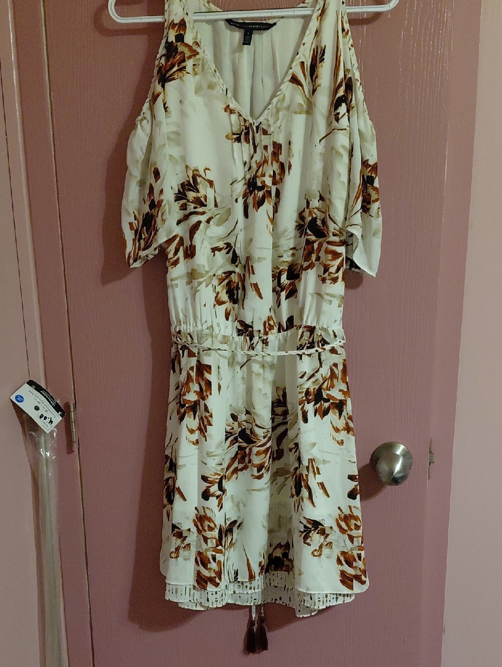 NWOT White House Black Market Cream Mini Dress with Brown Floral Print
